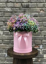 Цветочная композиция из Гипсофила и Розы в шляпной коробке #REPLACE_PRED# Пригородном