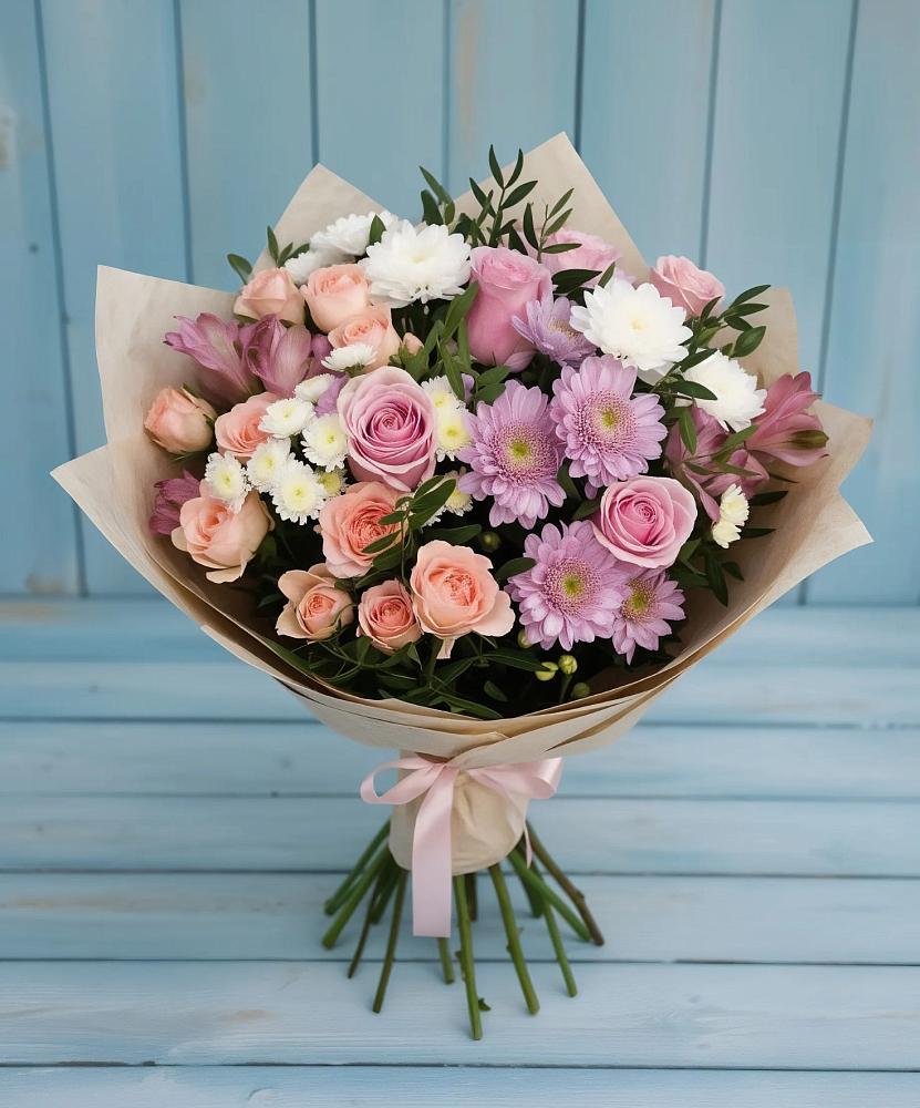 Букет цветов из: Хризантемы, Розы и Альстромерии в Пригородном