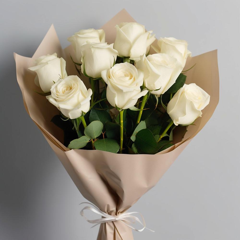 Букет 9 Белых роз Эдлесс Лав в Пригородном