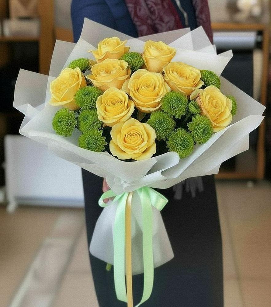 Букет цветов из: Хризантемы и Розы в Пригородном