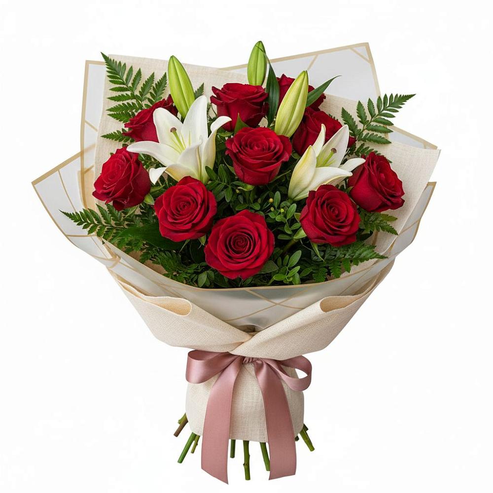 Букет цветов из: Лилии и Розы в Пригородном