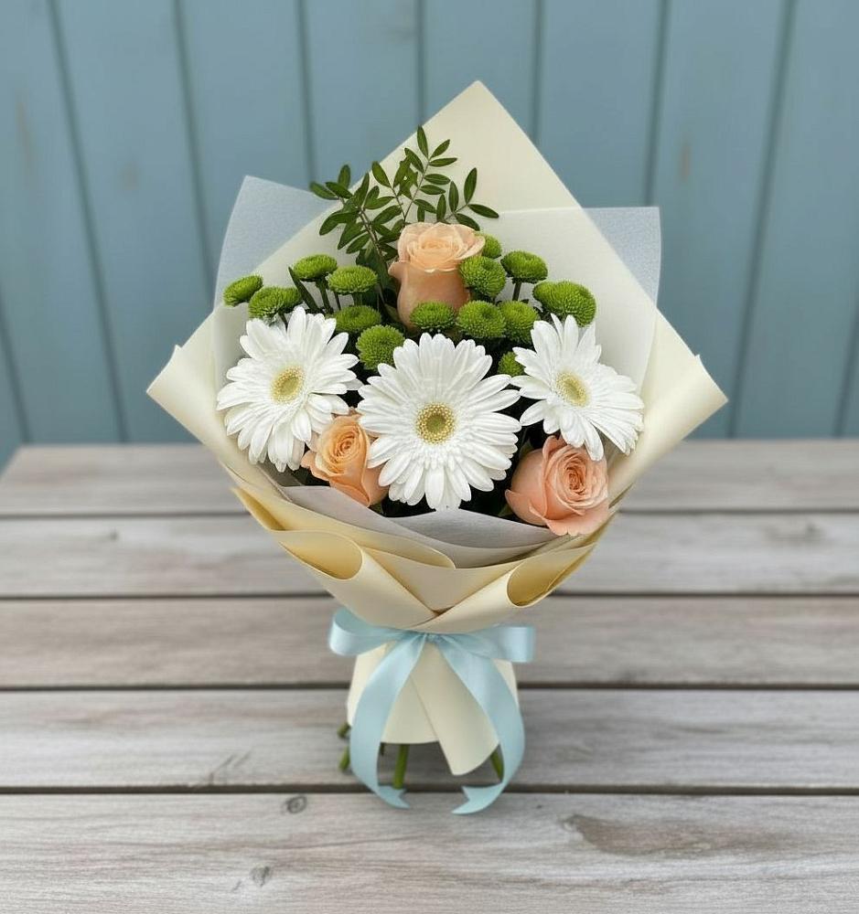 Букет цветов из: Герберы, Розы и Хризантемы в Пригородном