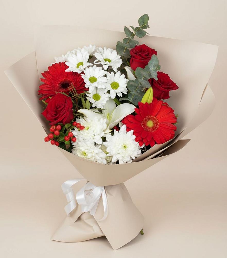 Букет цветов из: Розы, Хризантемы, Герберы и Лилии в Пригородном