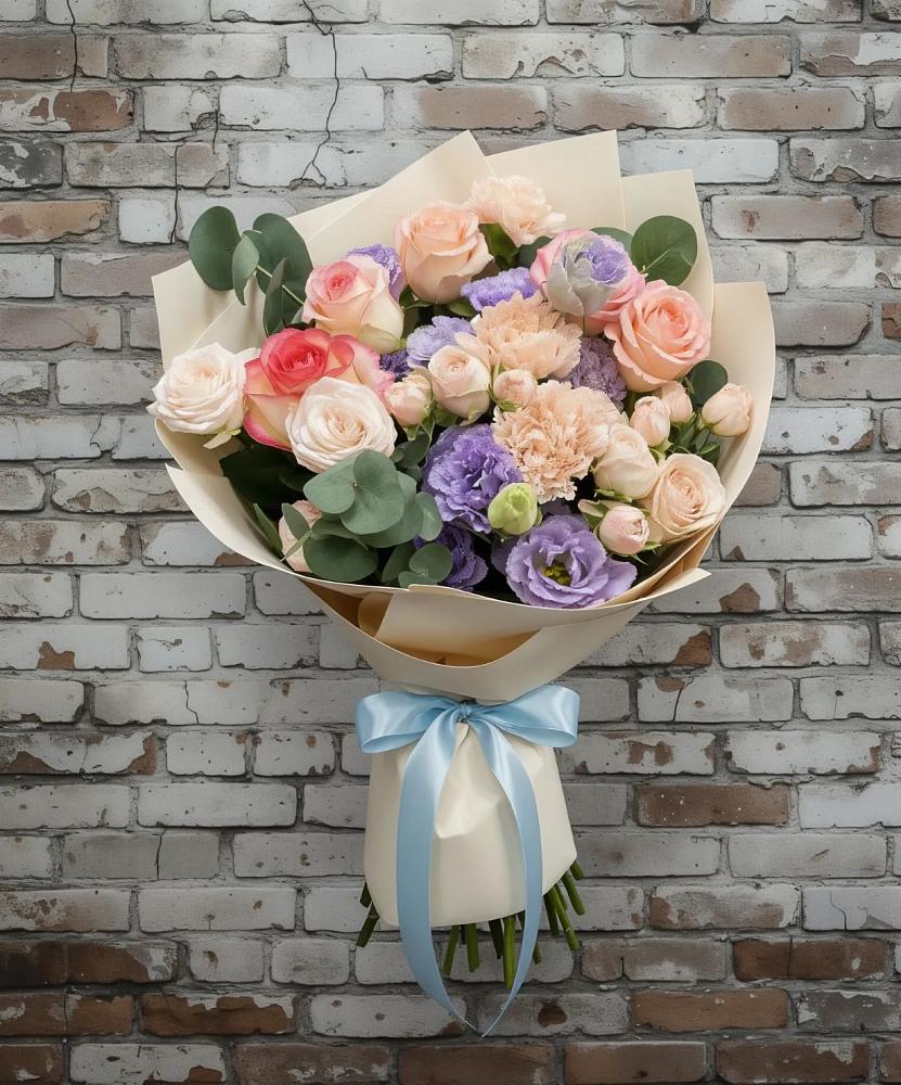 Букет цветов из: Розы, Лизиантусы и Гвоздики в Пригородном