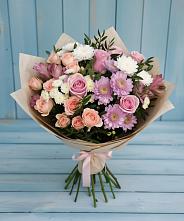 Букет цветов из:  Хризантемы, Розы и Альстромерии в Пригородном