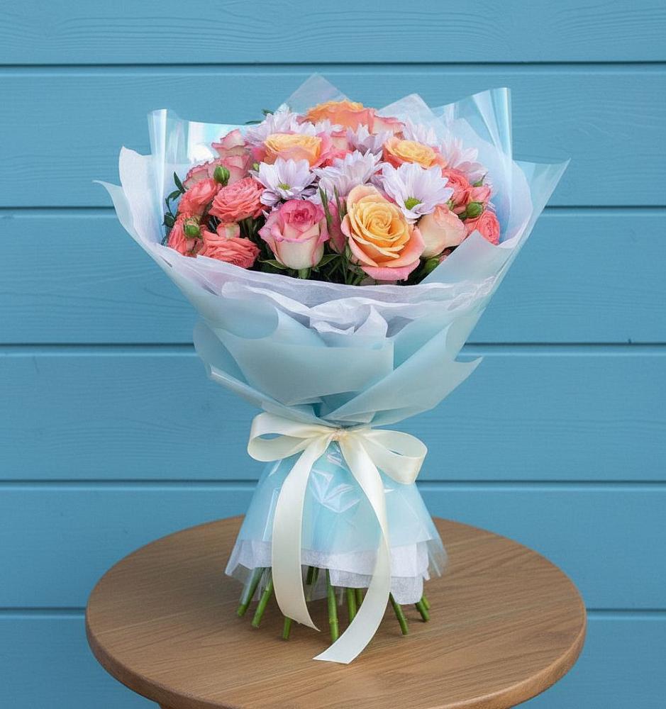 Букет цветов из: Хризантемы и Розы в Пригородном