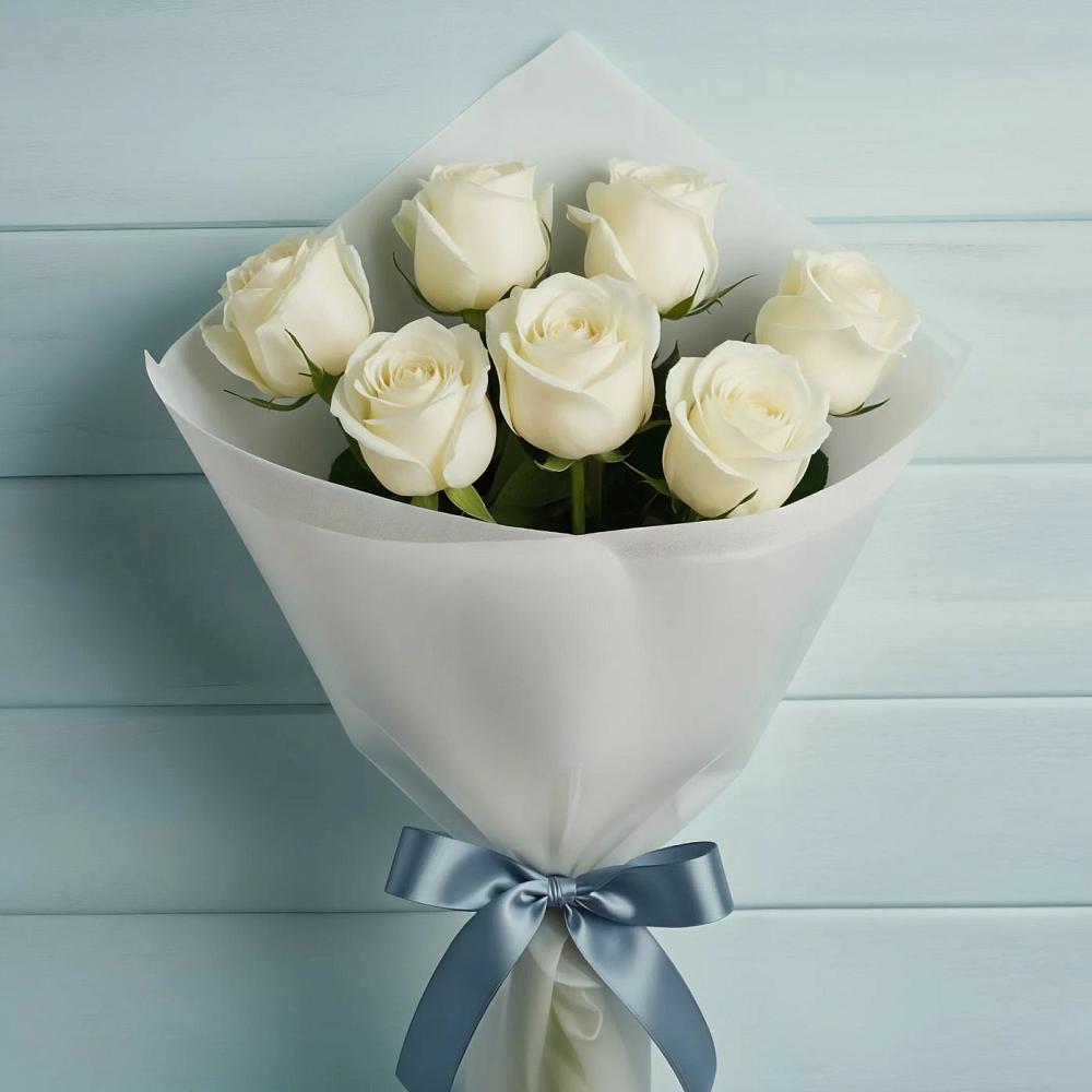 Букет 7 Белых роз Эдлесс Лав в Пригородном